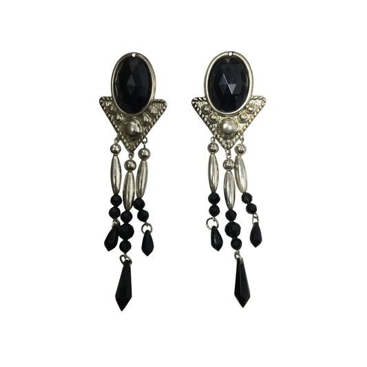 Women's Long Chunky Silver and black Chandelier Dangle Earrings - A+ Stuff - Earrings - A+ Stuff