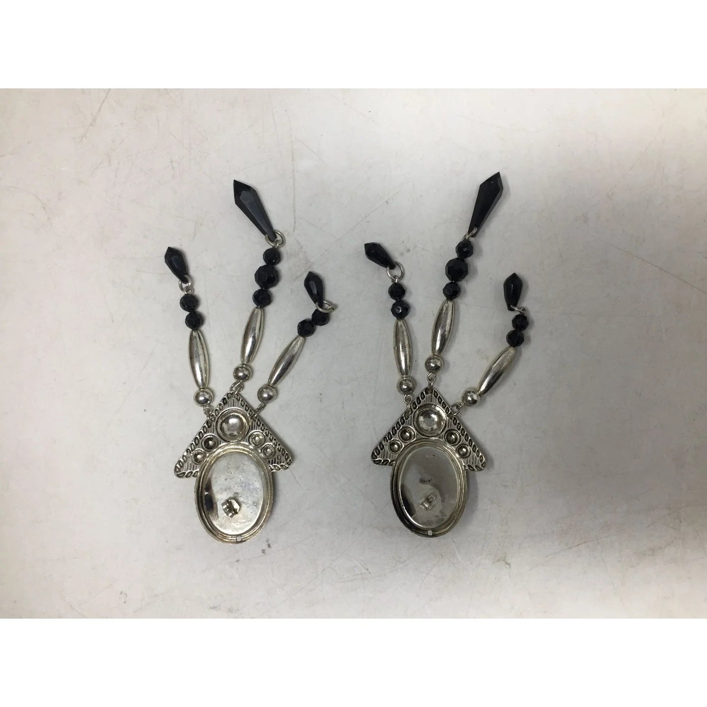 Women's Long Chunky Silver and black Chandelier Dangle Earrings - A+ Stuff - Earrings - A+ Stuff