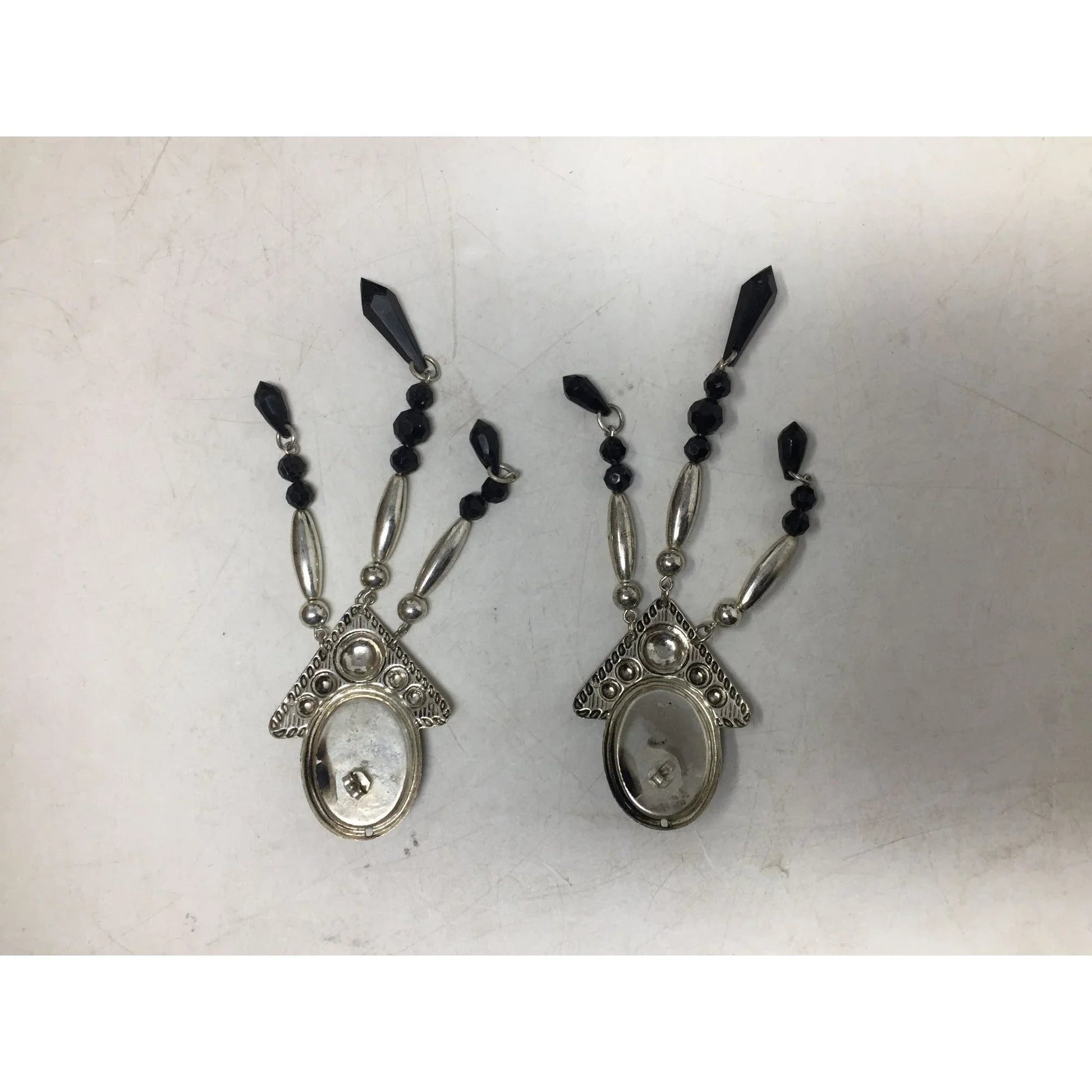 Women's Long Chunky Silver and black Chandelier Dangle Earrings - A+ Stuff - Earrings - A+ Stuff