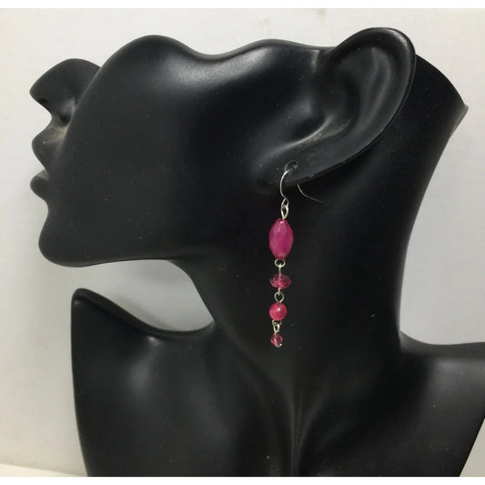 Women's Pink and Silver Tone Beaded Dangle Earrings - A+ Stuff - Earrings - A+ Stuff