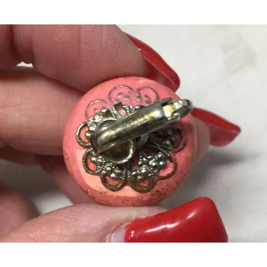 Women's Pink and Silver tone Round Clip On Earrings - A+ Stuff - Earrings - A+ Stuff