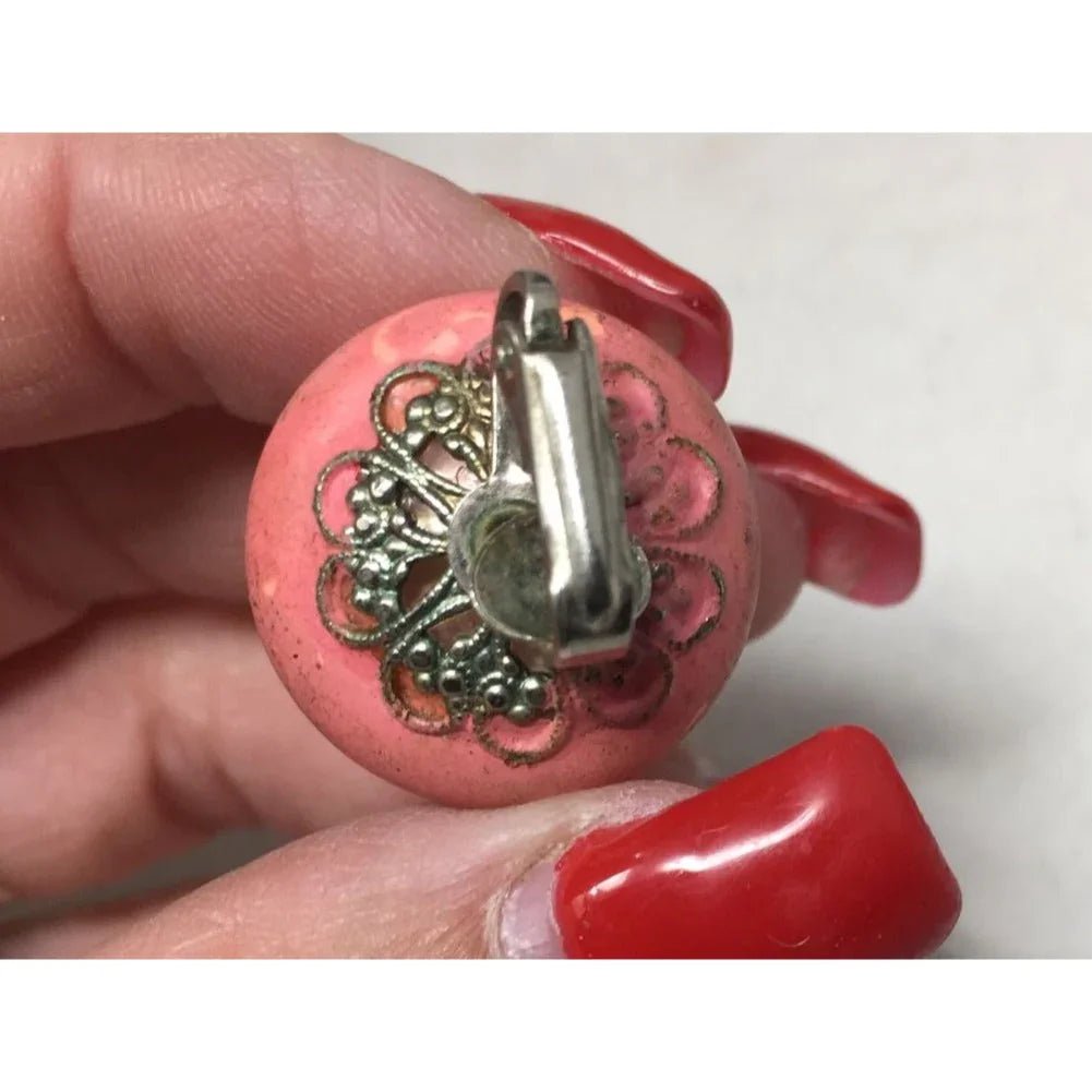 Women's Pink and Silver tone Round Clip On Earrings - A+ Stuff - Earrings - A+ Stuff