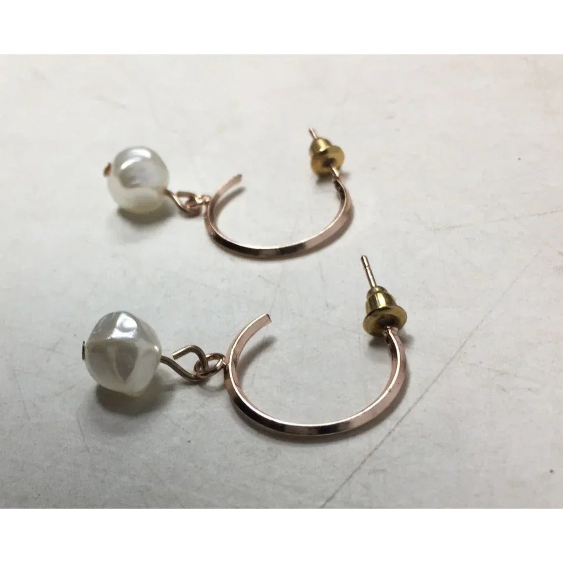 Women's Rose Gold Hoop Earrings with Faux White Pearl - A+ Stuff - Earrings - A+ Stuff