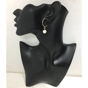 Women's Rose Gold Hoop Earrings with Faux White Pearl