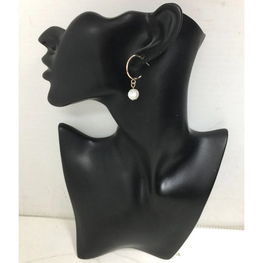 Women's Rose Gold Hoop Earrings with Faux White Pearl - A+ Stuff - Earrings - A+ Stuff