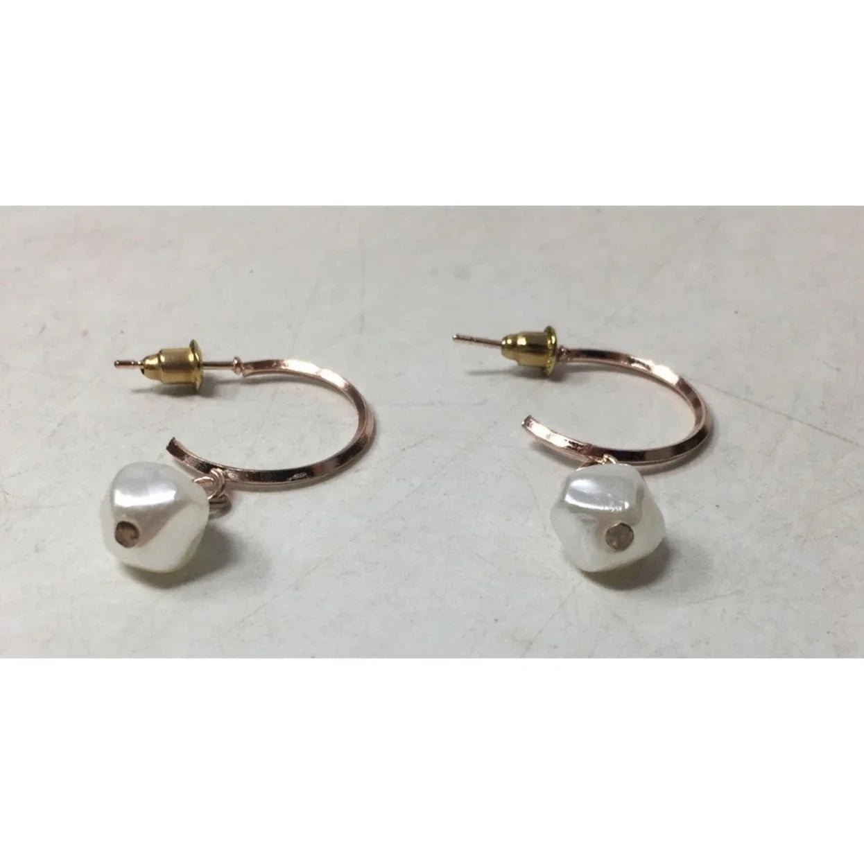Women's Rose Gold Hoop Earrings with Faux White Pearl - A+ Stuff - Earrings - A+ Stuff
