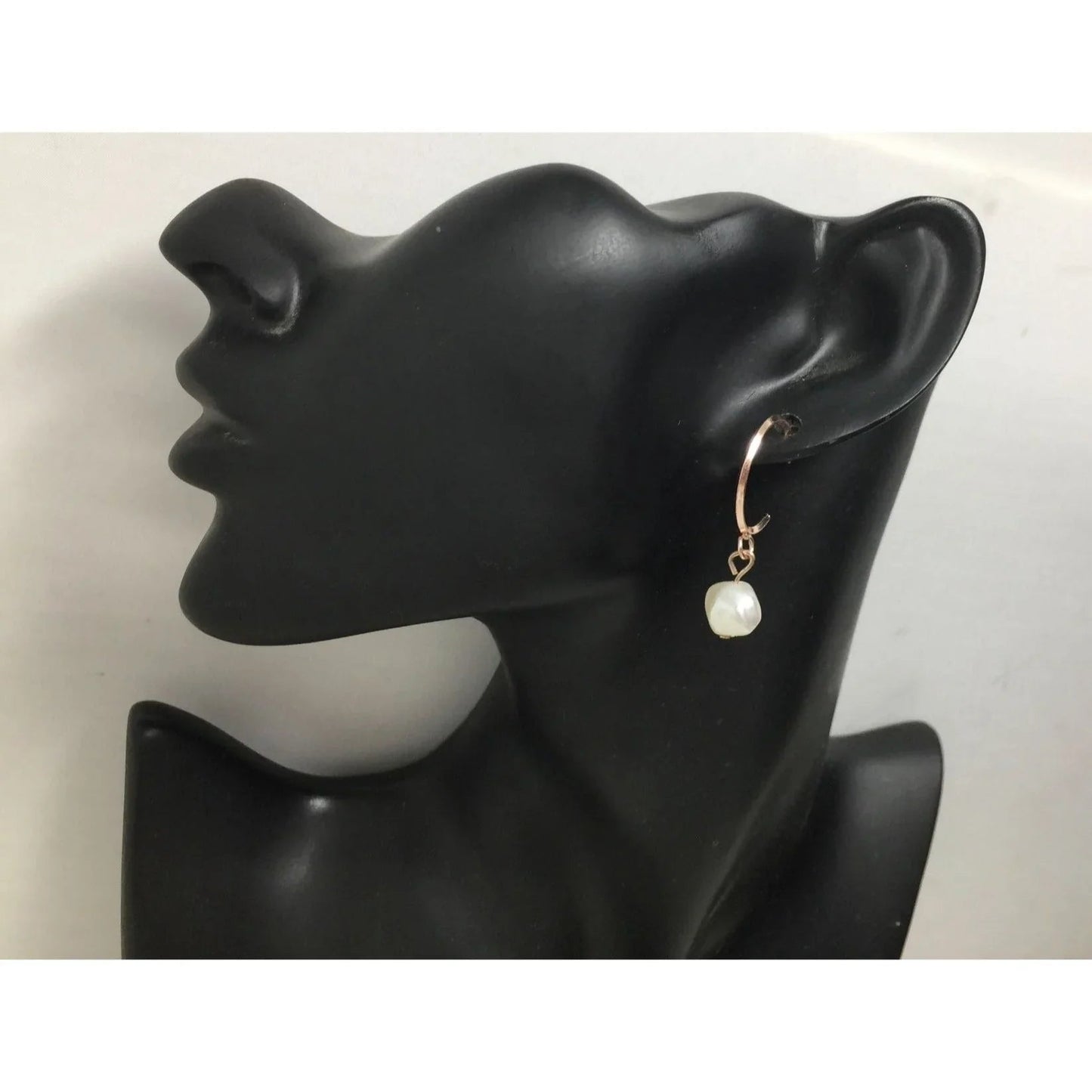 Women's Rose Gold Hoop Earrings with Faux White Pearl - A+ Stuff - Earrings - A+ Stuff