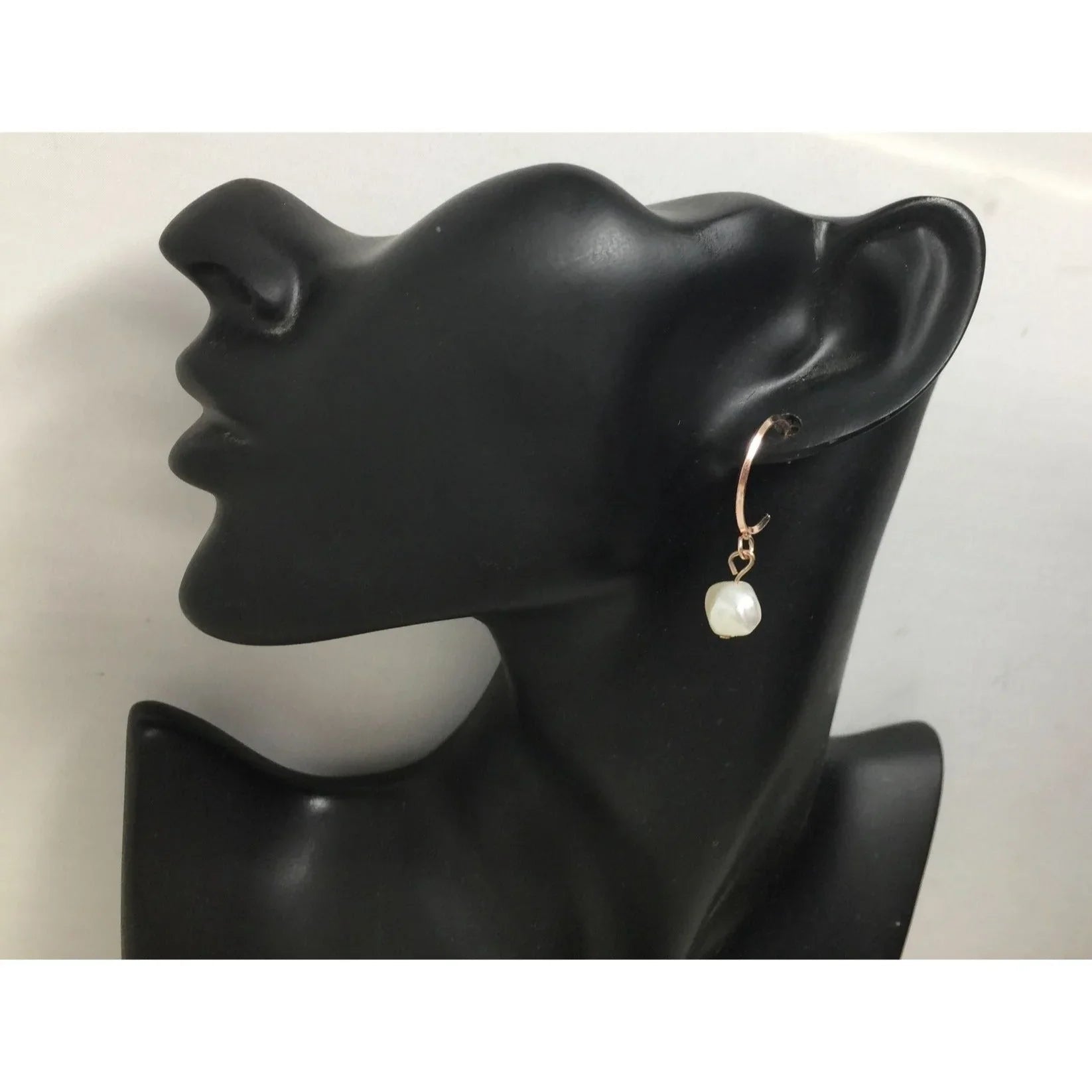 Women's Rose Gold Hoop Earrings with Faux White Pearl - A+ Stuff - Earrings - A+ Stuff