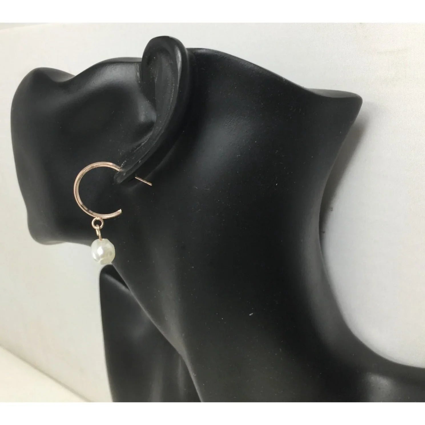 Women's Rose Gold Hoop Earrings with Faux White Pearl - A+ Stuff - Earrings - A+ Stuff