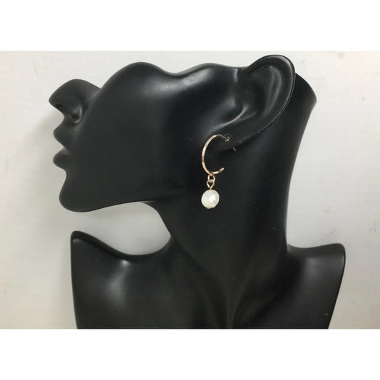 Women's Rose Gold Hoop Earrings with Faux White Pearl - A+ Stuff - Earrings - A+ Stuff