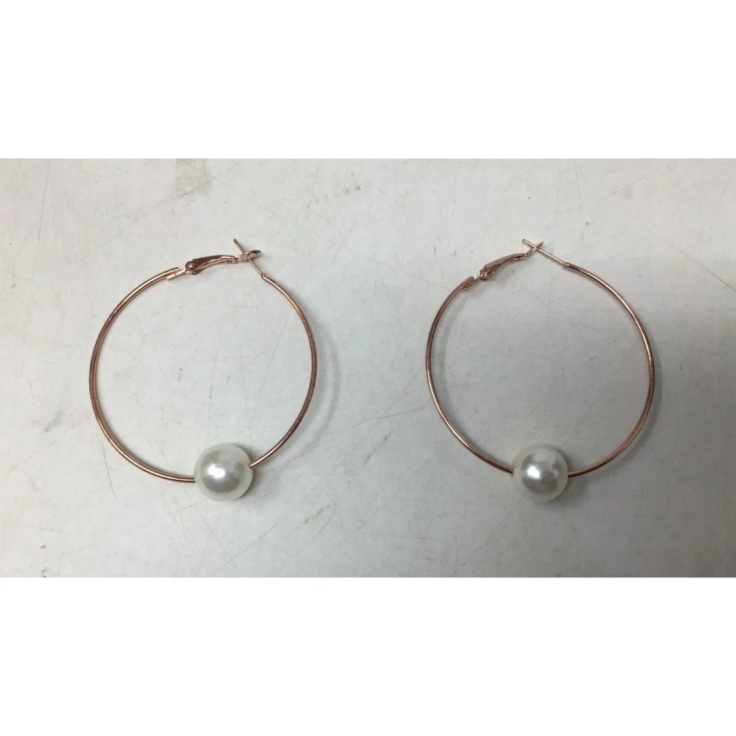 Women's Rose Gold Hoop Earrings with Faux White Pearl (Like new) - A+ Stuff - Earrings - A+ Stuff