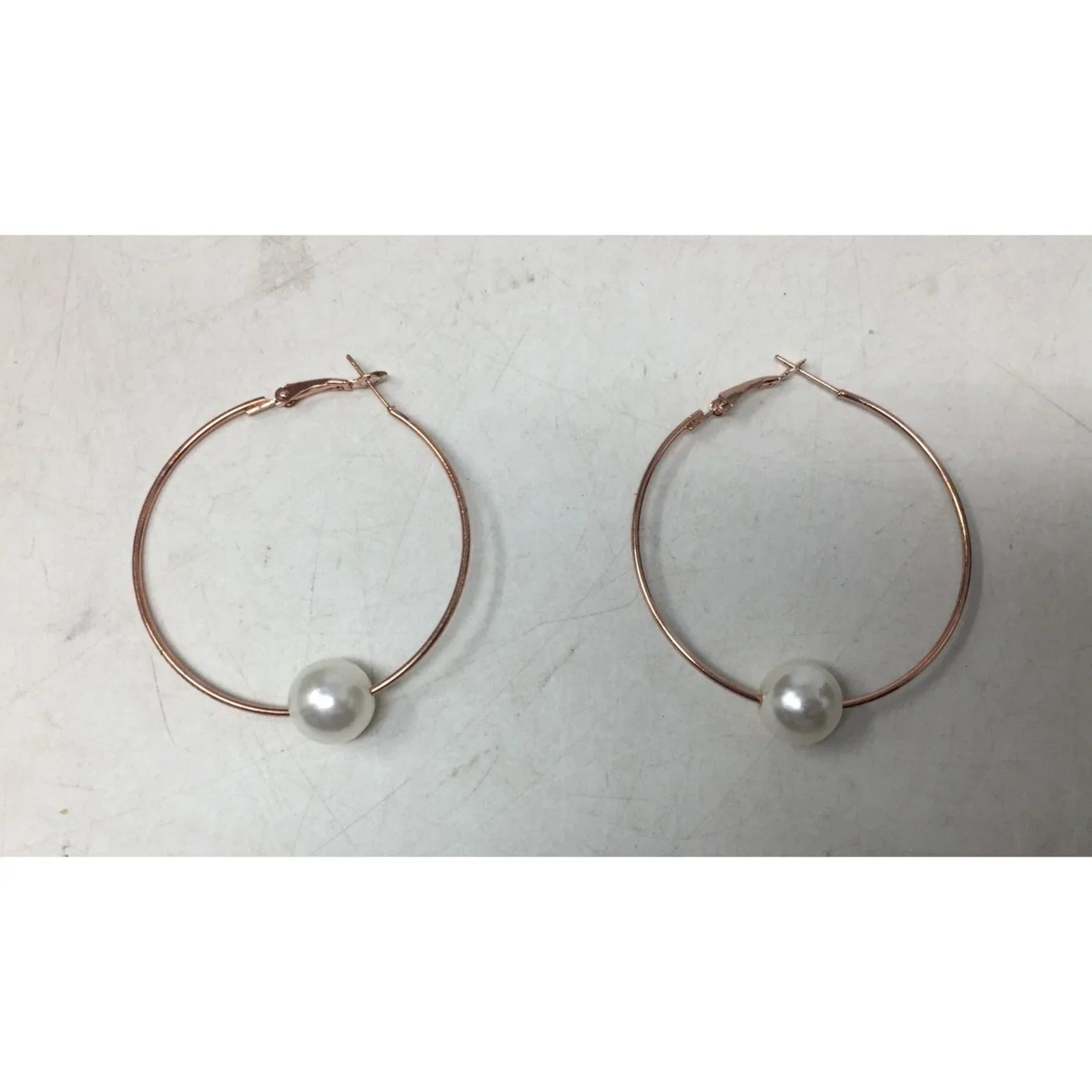 Women's Rose Gold Hoop Earrings with Faux White Pearl (Like new) - A+ Stuff - Earrings - A+ Stuff