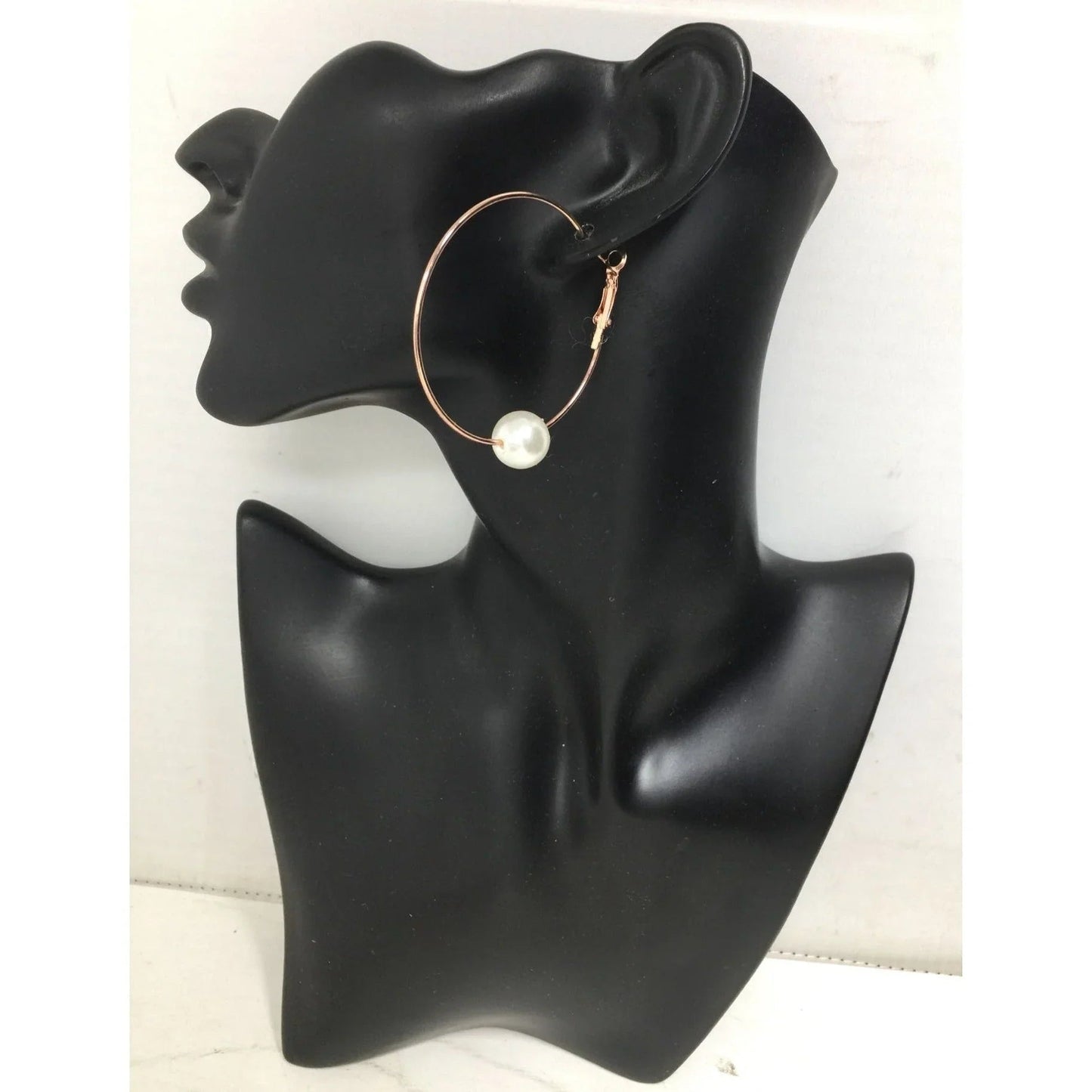 Women's Rose Gold Hoop Earrings with Faux White Pearl (Like new) - A+ Stuff - Earrings - A+ Stuff