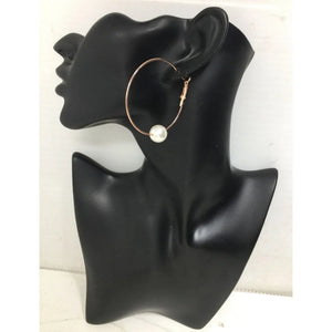 Women's Rose Gold Hoop Earrings with Faux White Pearl (Like new)