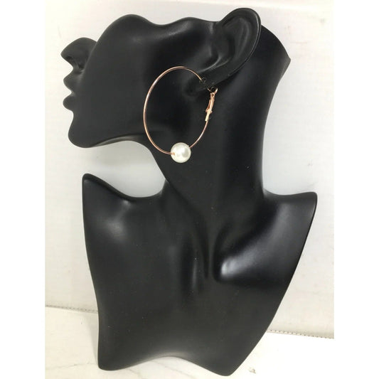 Women's Rose Gold Hoop Earrings with Faux White Pearl (Like new) - A+ Stuff - Earrings - A+ Stuff