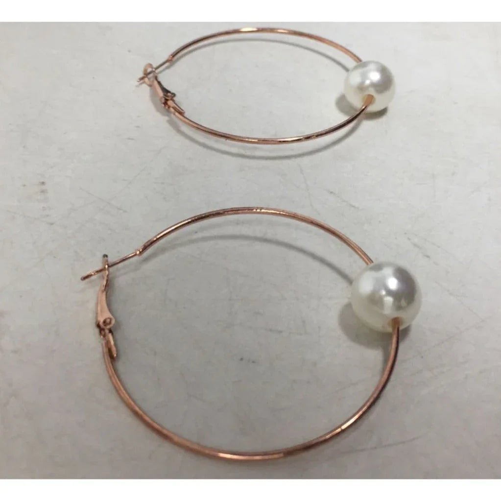 Women's Rose Gold Hoop Earrings with Faux White Pearl (Like new) - A+ Stuff - Earrings - A+ Stuff