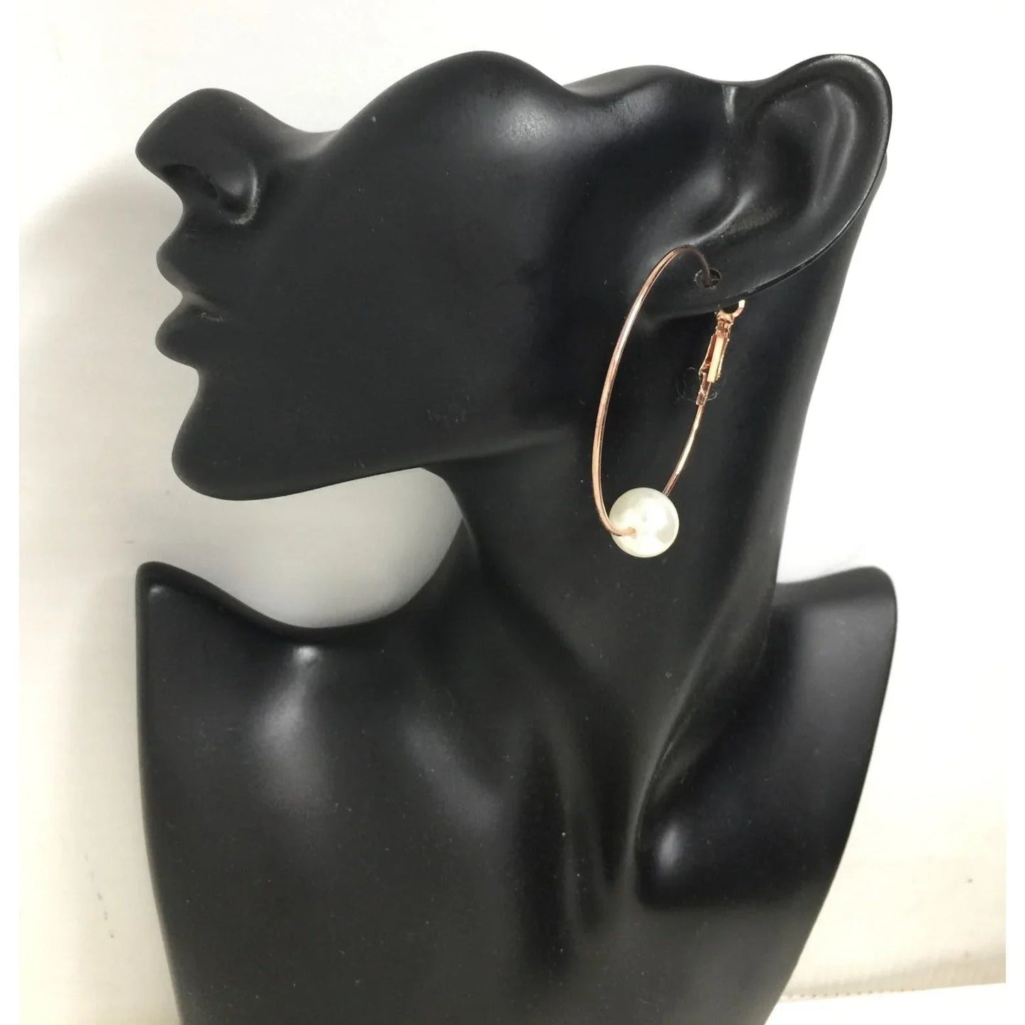 Women's Rose Gold Hoop Earrings with Faux White Pearl (Like new) - A+ Stuff - Earrings - A+ Stuff