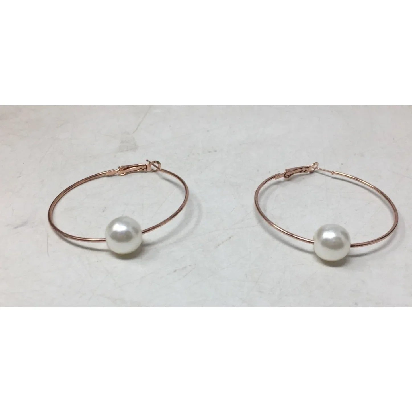 Women's Rose Gold Hoop Earrings with Faux White Pearl (Like new) - A+ Stuff - Earrings - A+ Stuff