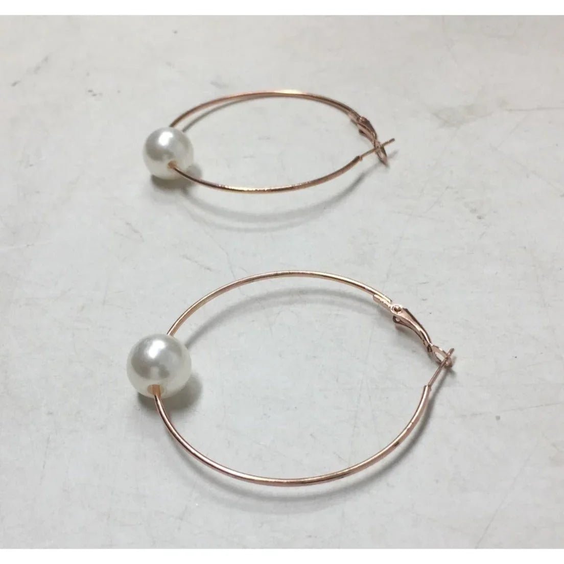 Women's Rose Gold Hoop Earrings with Faux White Pearl (Like new) - A+ Stuff - Earrings - A+ Stuff
