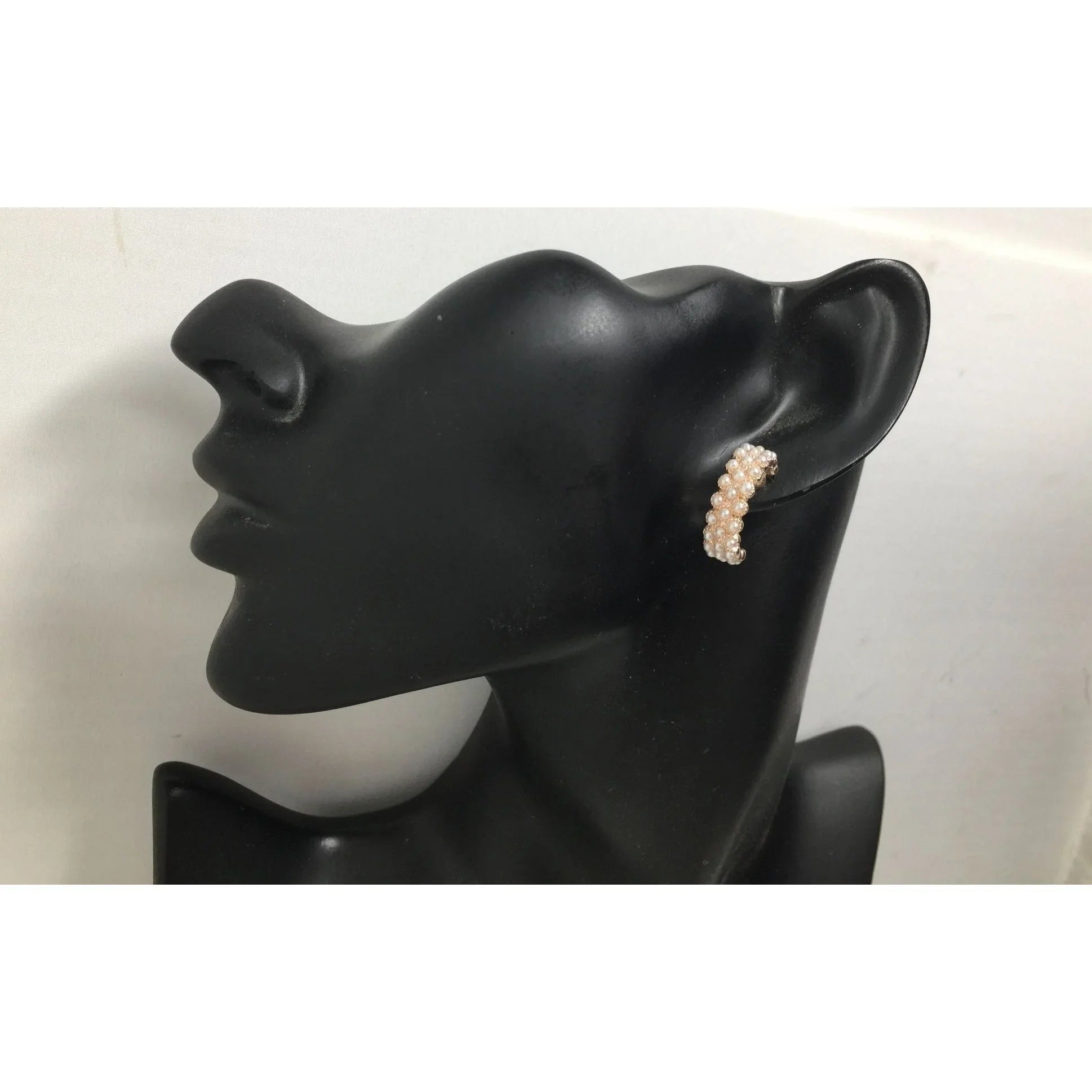 Women's Rose Gold Hoop Earrings with White Faux Pearl/Beads (Like new) - A+ Stuff - Earrings - A+ Stuff