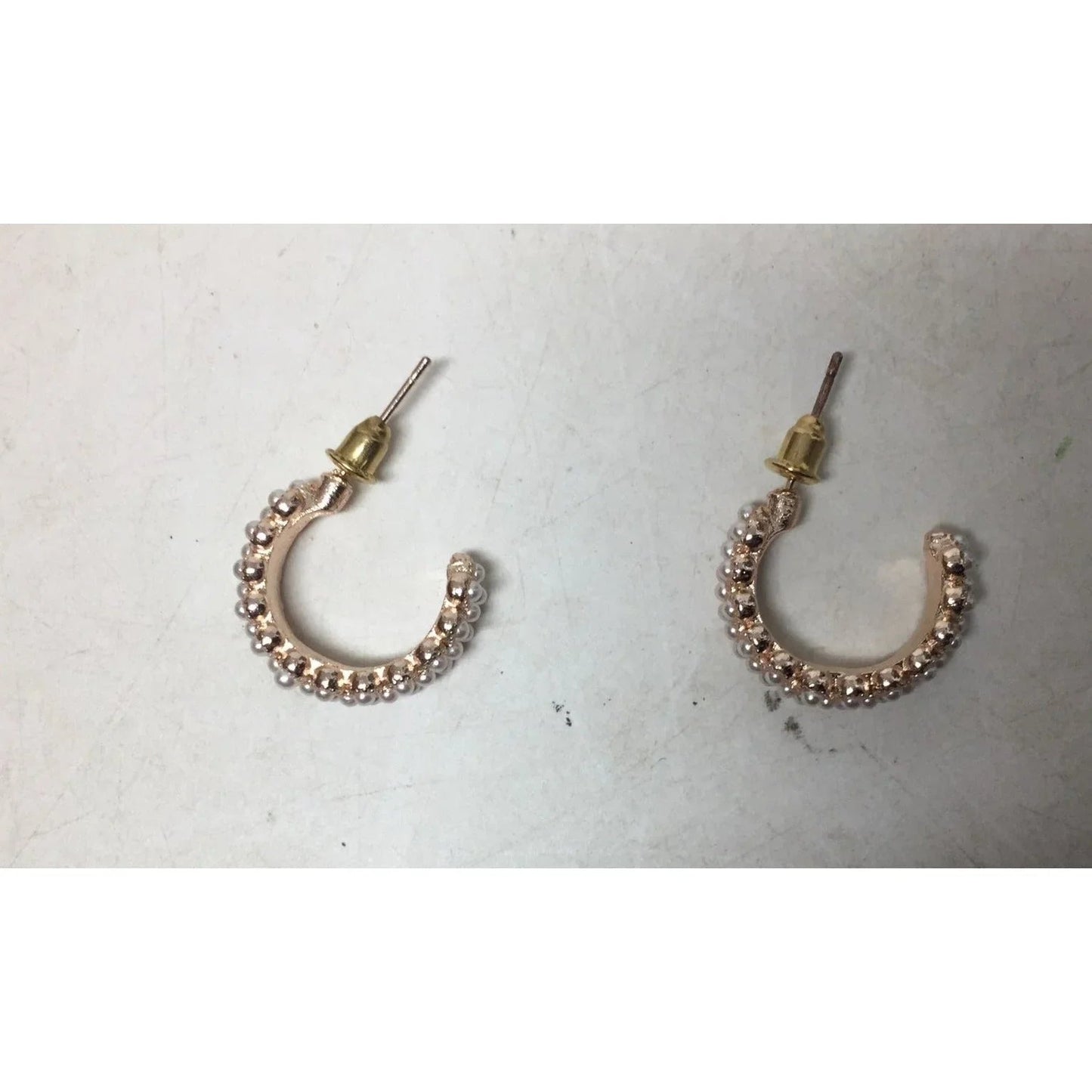 Women's Rose Gold Hoop Earrings with White Faux Pearl/Beads (Like new) - A+ Stuff - Earrings - A+ Stuff