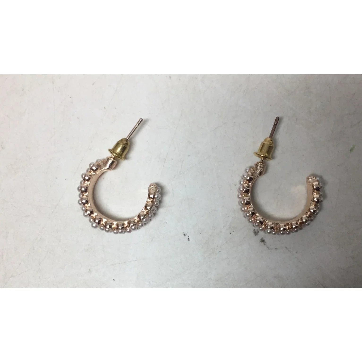 Women's Rose Gold Hoop Earrings with White Faux Pearl/Beads (Like new) - A+ Stuff - Earrings - A+ Stuff