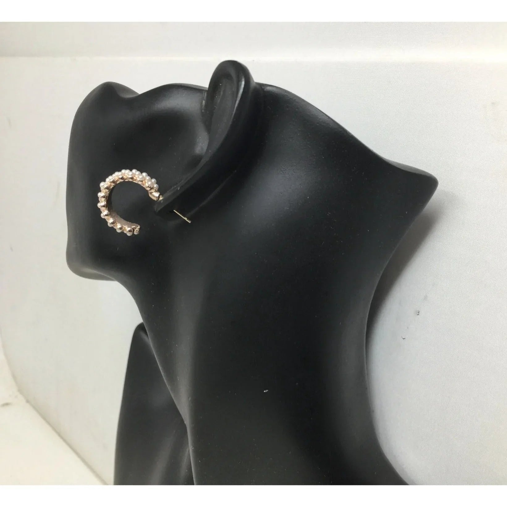Women's Rose Gold Hoop Earrings with White Faux Pearl/Beads (Like new) - A+ Stuff - Earrings - A+ Stuff