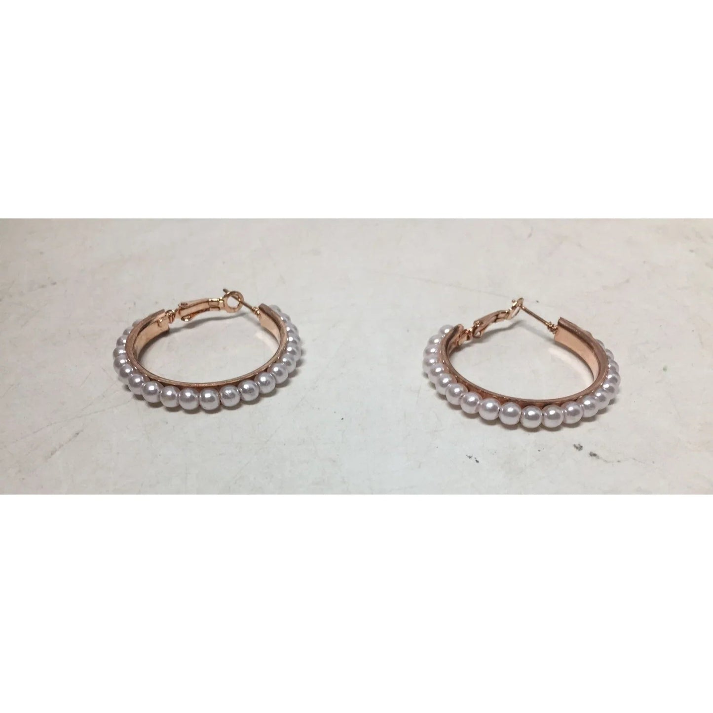 Women's Rose Gold Hoop Earrings with White Faux Pearl/Beads (Like new) - A+ Stuff - Earrings - A+ Stuff