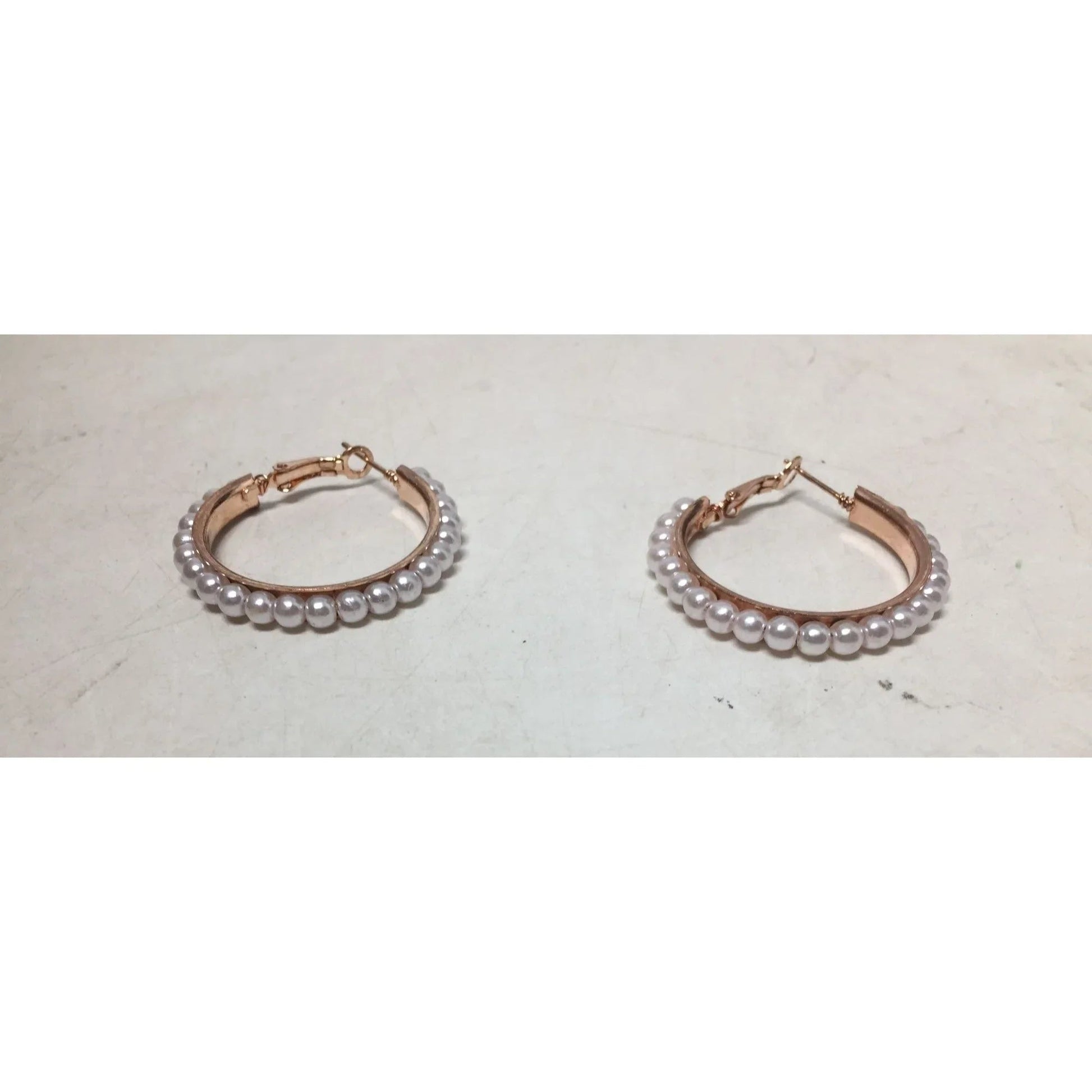 Women's Rose Gold Hoop Earrings with White Faux Pearl/Beads (Like new) - A+ Stuff - Earrings - A+ Stuff