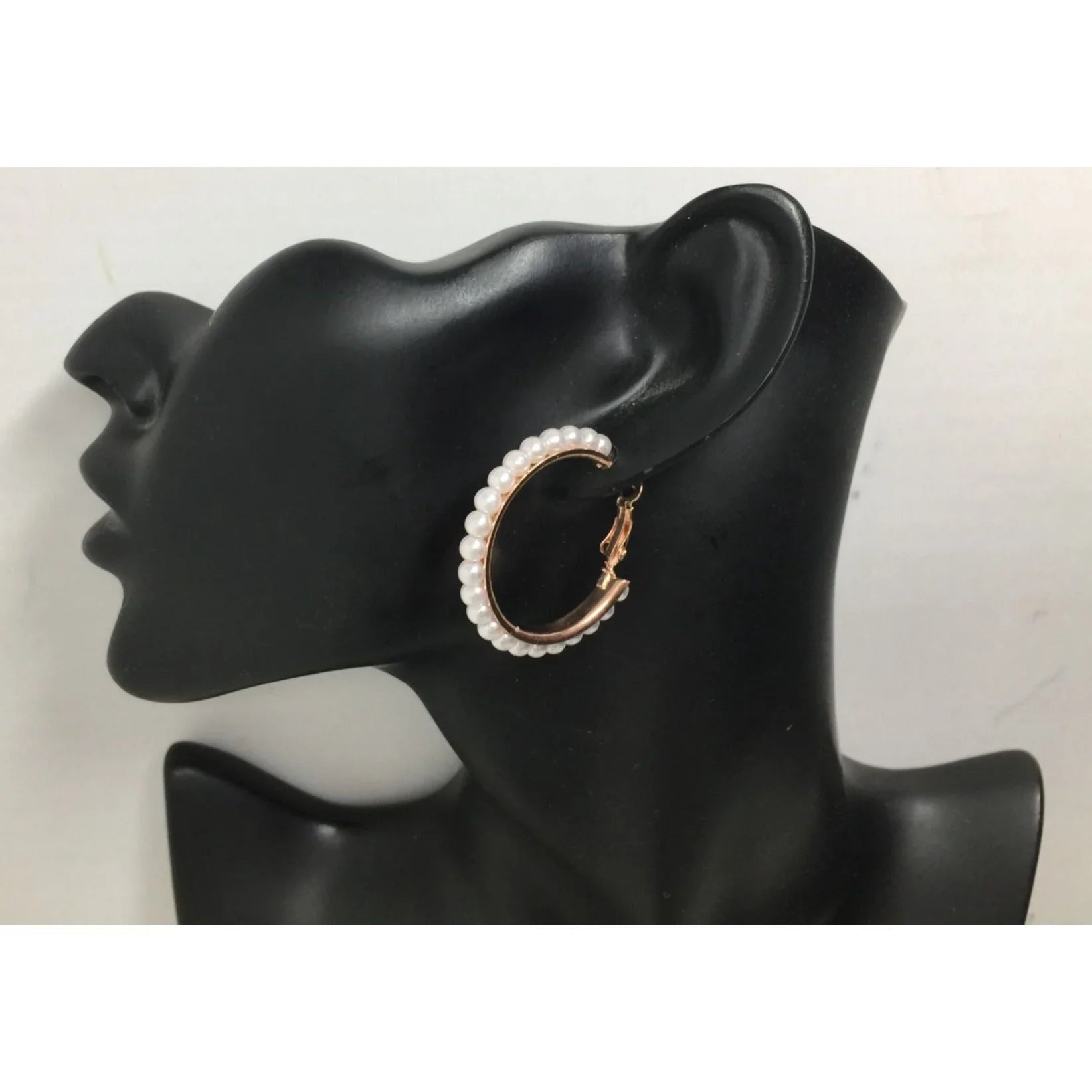 Women's Rose Gold Hoop Earrings with White Faux Pearl/Beads (Like new) - A+ Stuff - Earrings - A+ Stuff