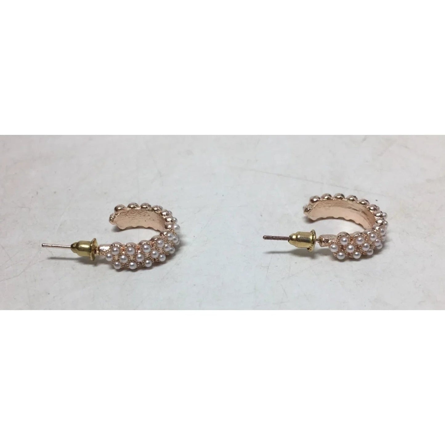 Women's Rose Gold Hoop Earrings with White Faux Pearl/Beads (Like new) - A+ Stuff - Earrings - A+ Stuff