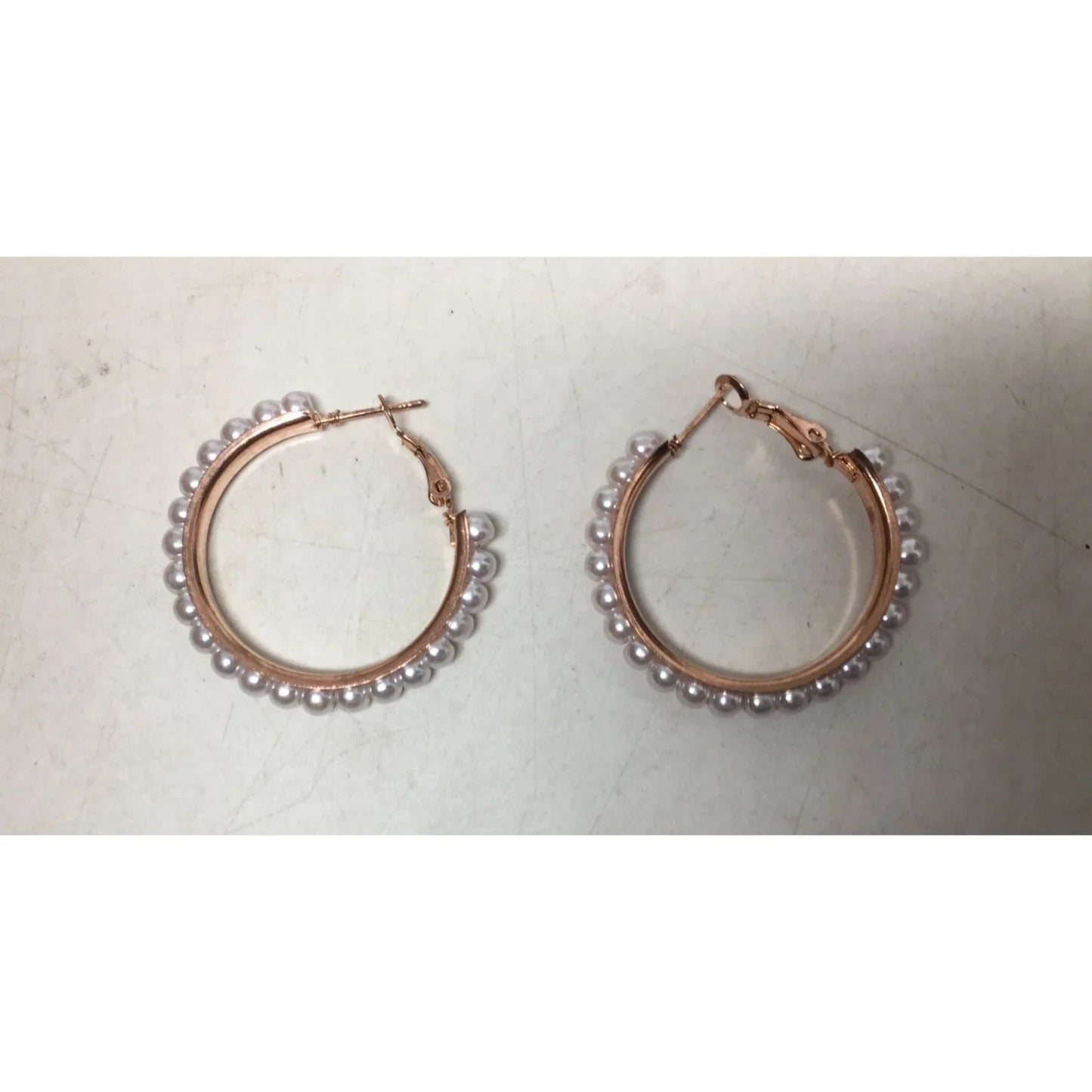 Women's Rose Gold Hoop Earrings with White Faux Pearl/Beads (Like new) - A+ Stuff - Earrings - A+ Stuff