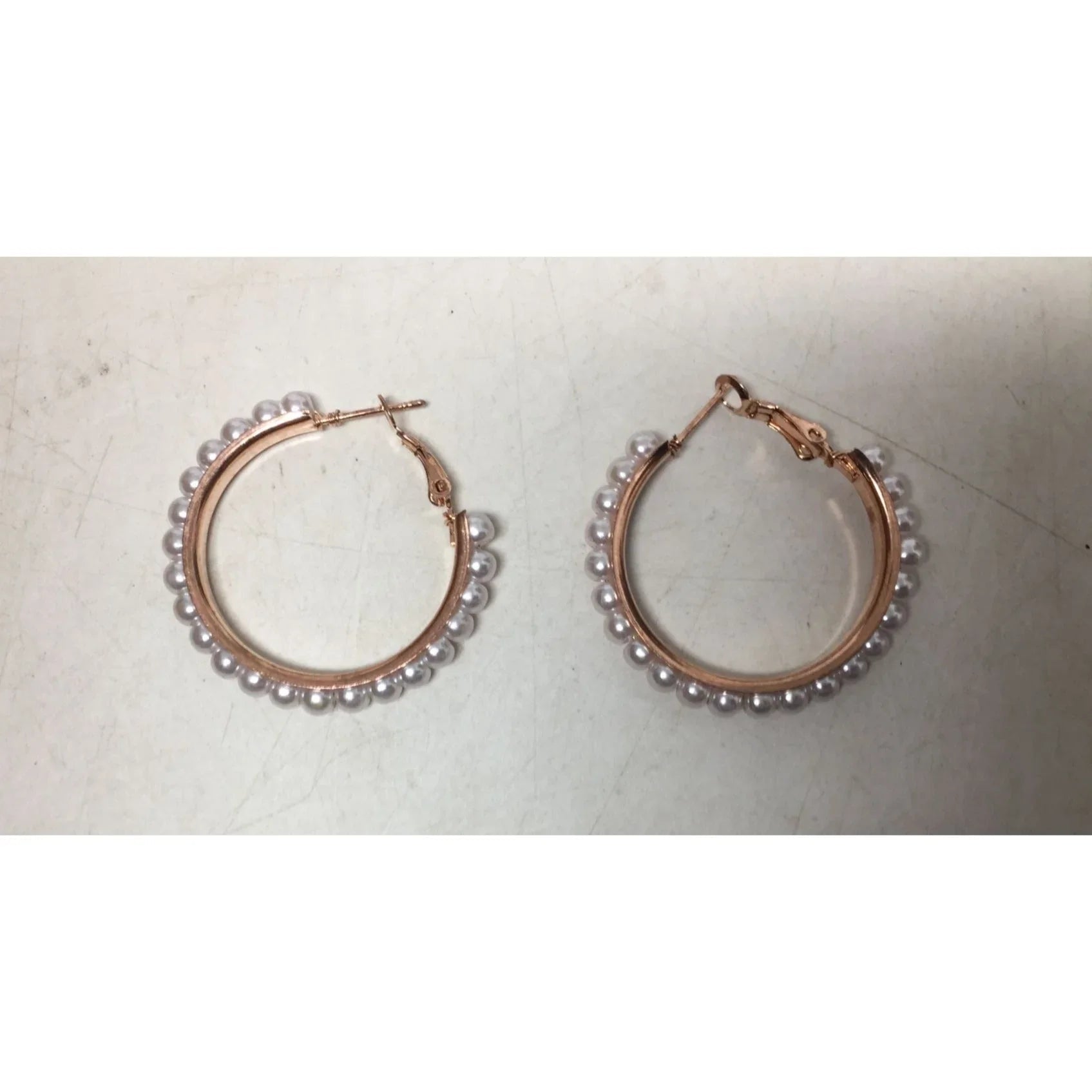 Women's Rose Gold Hoop Earrings with White Faux Pearl/Beads (Like new) - A+ Stuff - Earrings - A+ Stuff