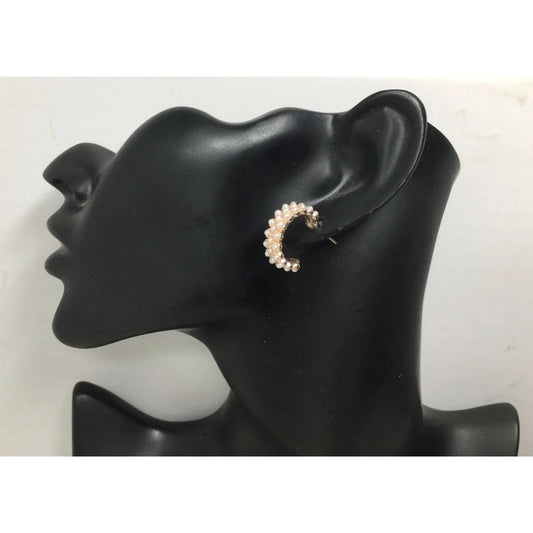 Women's Rose Gold Hoop Earrings with White Faux Pearl/Beads (Like new) - A+ Stuff - Earrings - A+ Stuff