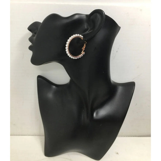 Women's Rose Gold Hoop Earrings with White Faux Pearl/Beads (Like new) - A+ Stuff - Earrings - A+ Stuff