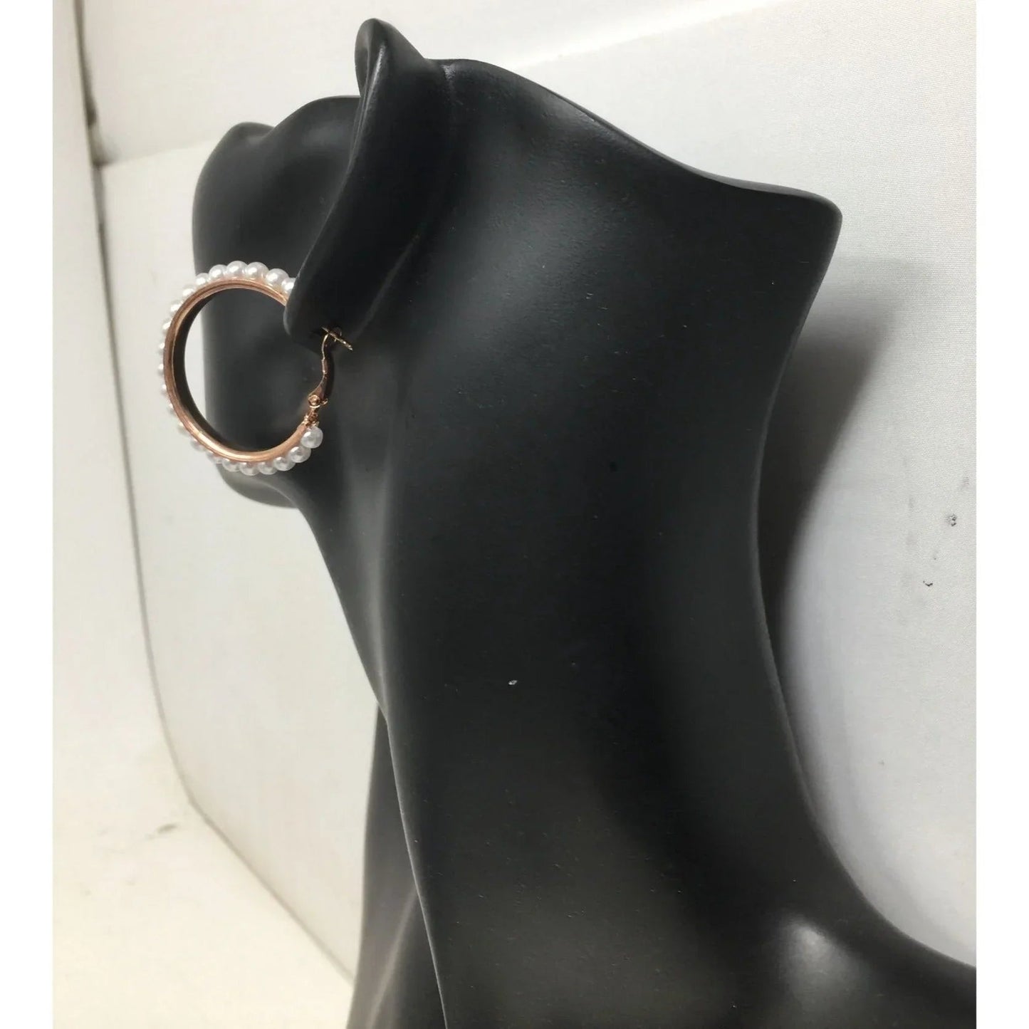Women's Rose Gold Hoop Earrings with White Faux Pearl/Beads (Like new) - A+ Stuff - Earrings - A+ Stuff