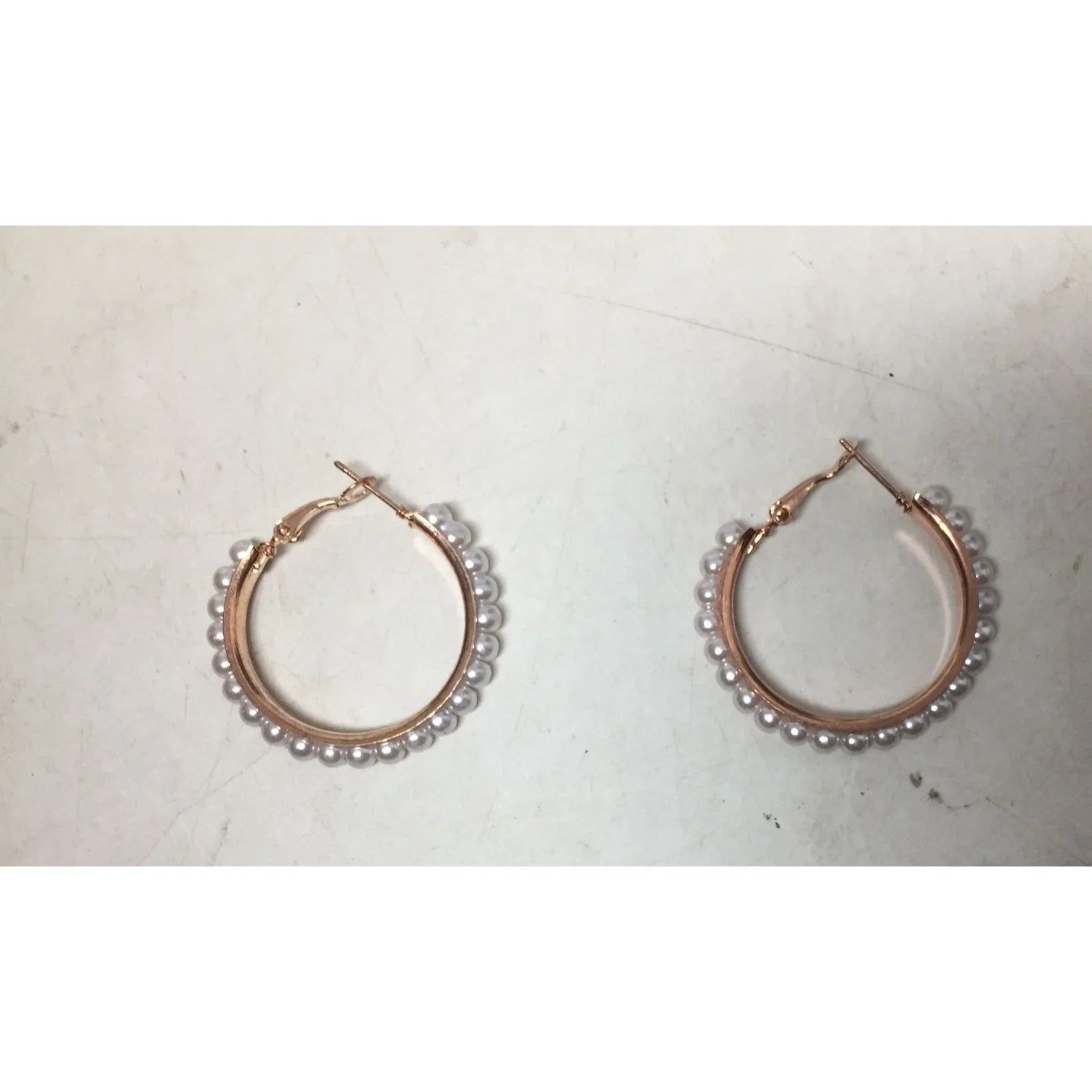 Women's Rose Gold Hoop Earrings with White Faux Pearl/Beads (Like new) - A+ Stuff - Earrings - A+ Stuff