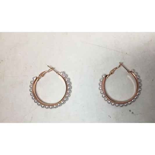 Women's Rose Gold Hoop Earrings with White Faux Pearl/Beads (Like new) - A+ Stuff - Earrings - A+ Stuff