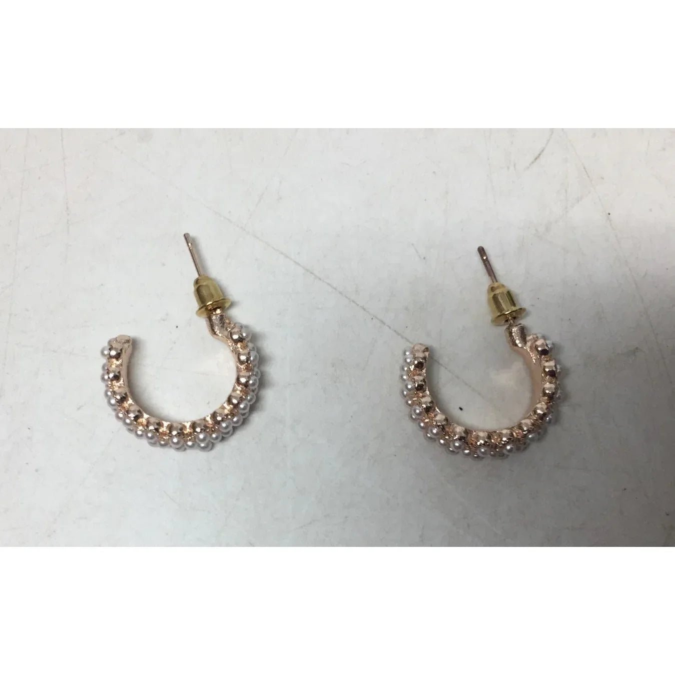Women's Rose Gold Hoop Earrings with White Faux Pearl/Beads (Like new) - A+ Stuff - Earrings - A+ Stuff