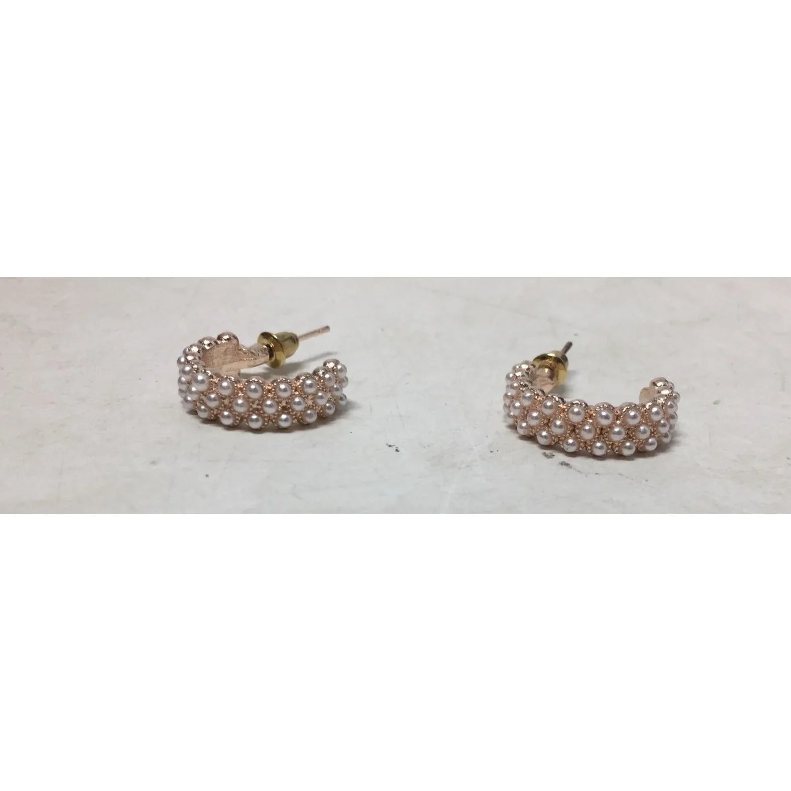 Women's Rose Gold Hoop Earrings with White Faux Pearl/Beads (Like new) - A+ Stuff - Earrings - A+ Stuff
