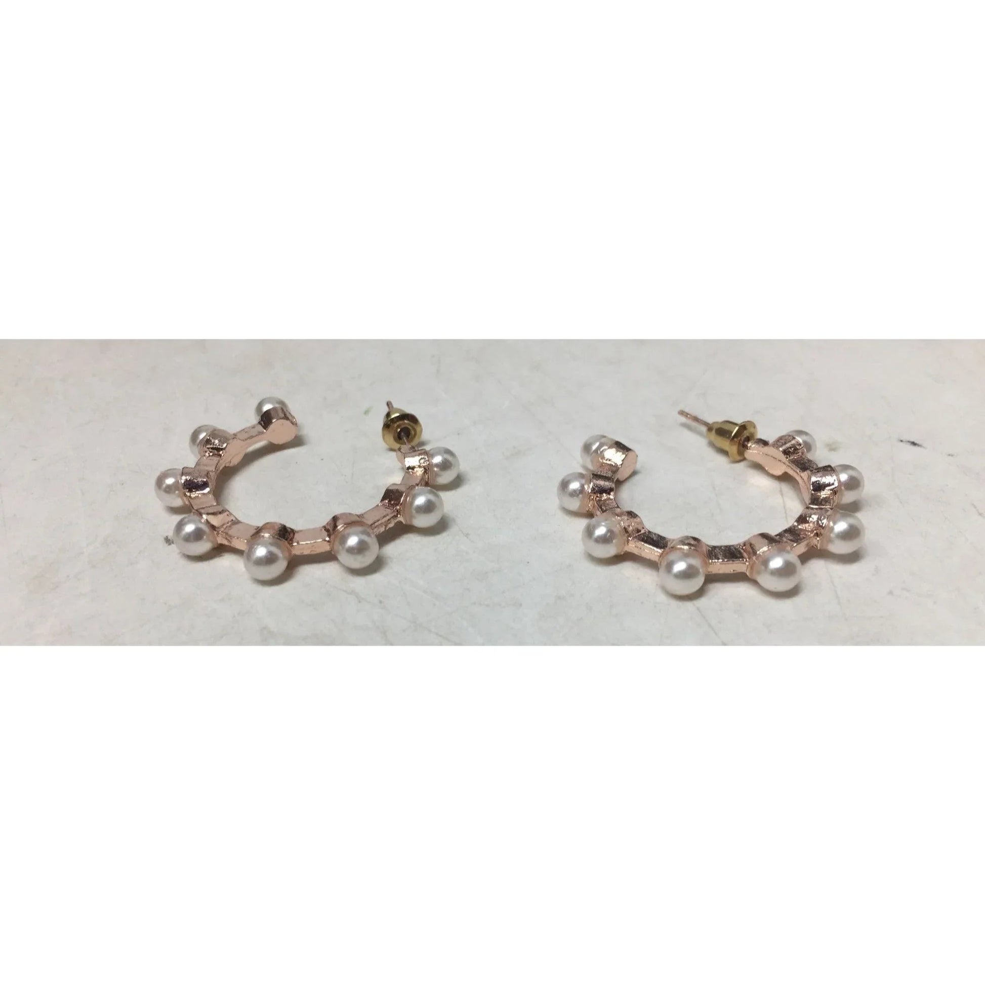Women's Rose Gold Hoop Earrings with White Faux Pearls - A+ Stuff - Earrings - A+ Stuff
