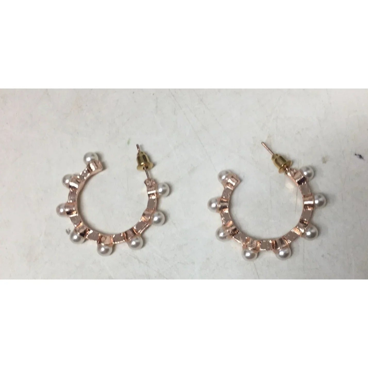 Women's Rose Gold Hoop Earrings with White Faux Pearls - A+ Stuff - Earrings - A+ Stuff