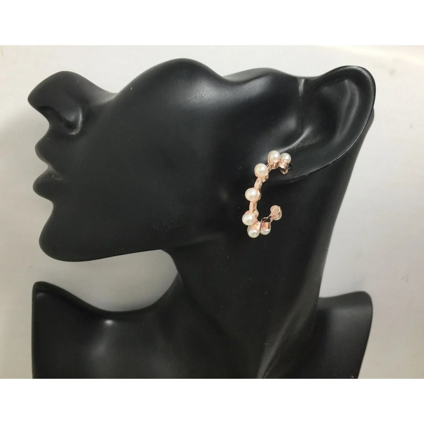 Women's Rose Gold Hoop Earrings with White Faux Pearls - A+ Stuff - Earrings - A+ Stuff