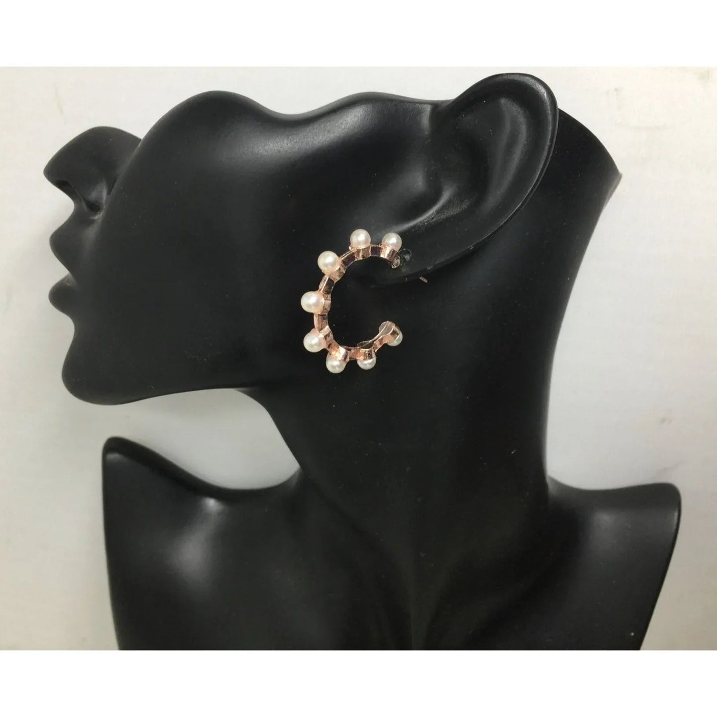 Women's Rose Gold Hoop Earrings with White Faux Pearls - A+ Stuff - Earrings - A+ Stuff