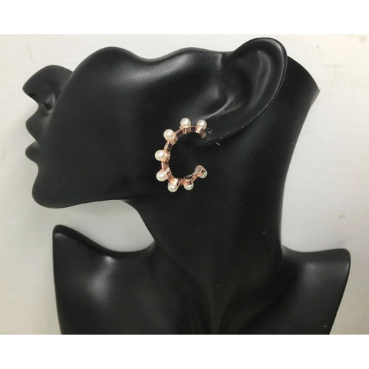 Women's Rose Gold Hoop Earrings with White Faux Pearls - A+ Stuff - Earrings - A+ Stuff