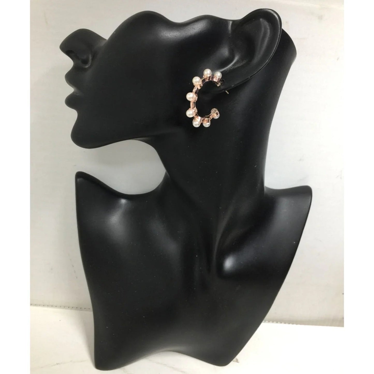 Women's Rose Gold Hoop Earrings with White Faux Pearls - A+ Stuff - Earrings - A+ Stuff