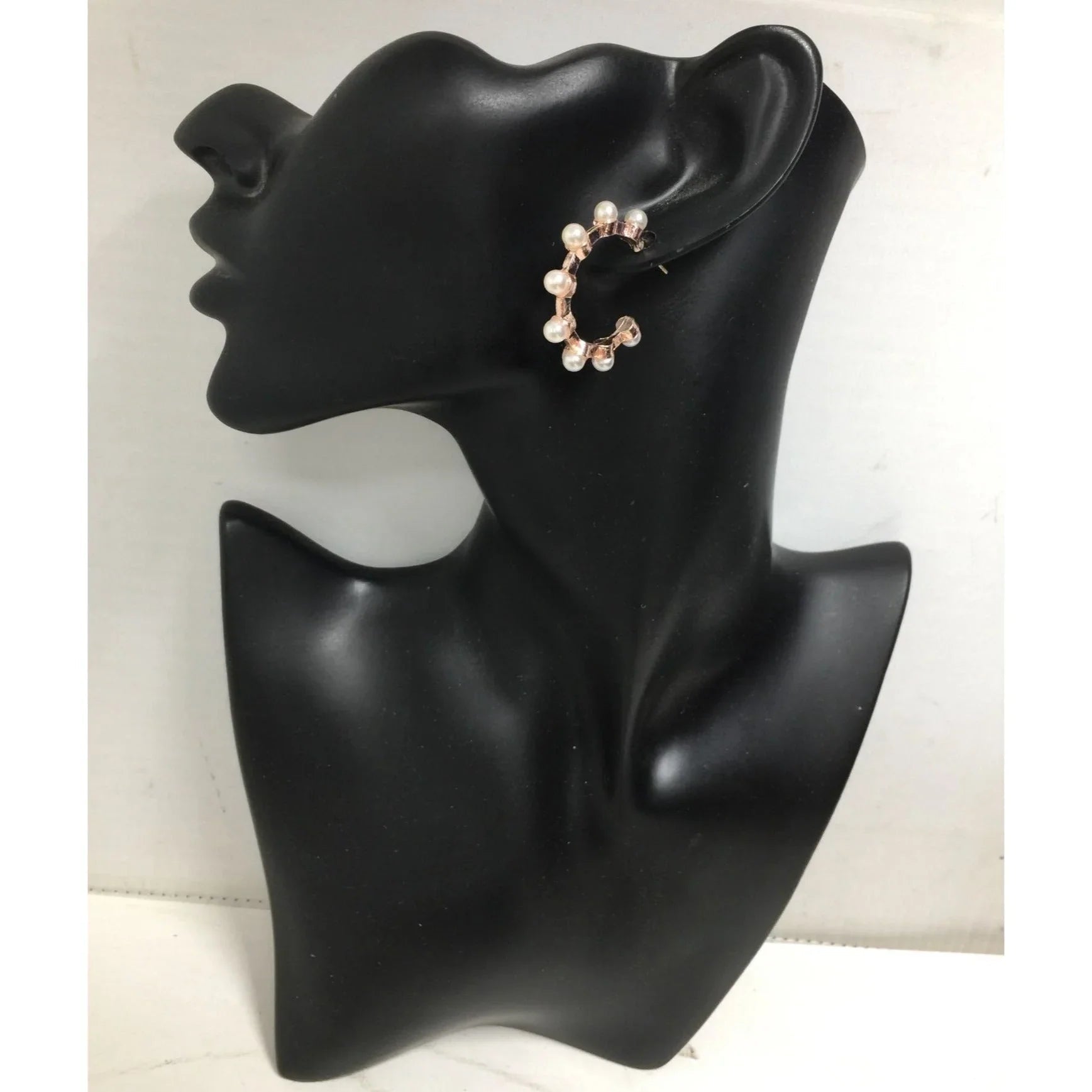 Women's Rose Gold Hoop Earrings with White Faux Pearls - A+ Stuff - Earrings - A+ Stuff