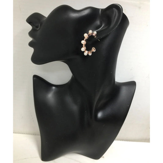 Women's Rose Gold Hoop Earrings with White Faux Pearls - A+ Stuff - Earrings - A+ Stuff