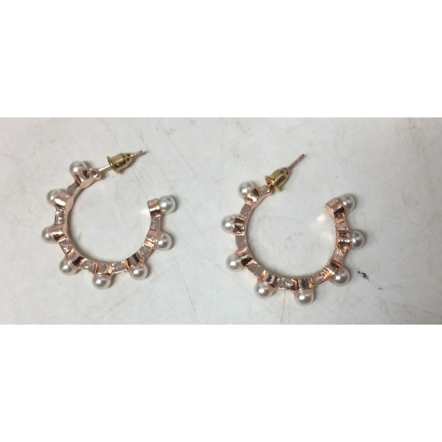 Women's Rose Gold Hoop Earrings with White Faux Pearls - A+ Stuff - Earrings - A+ Stuff