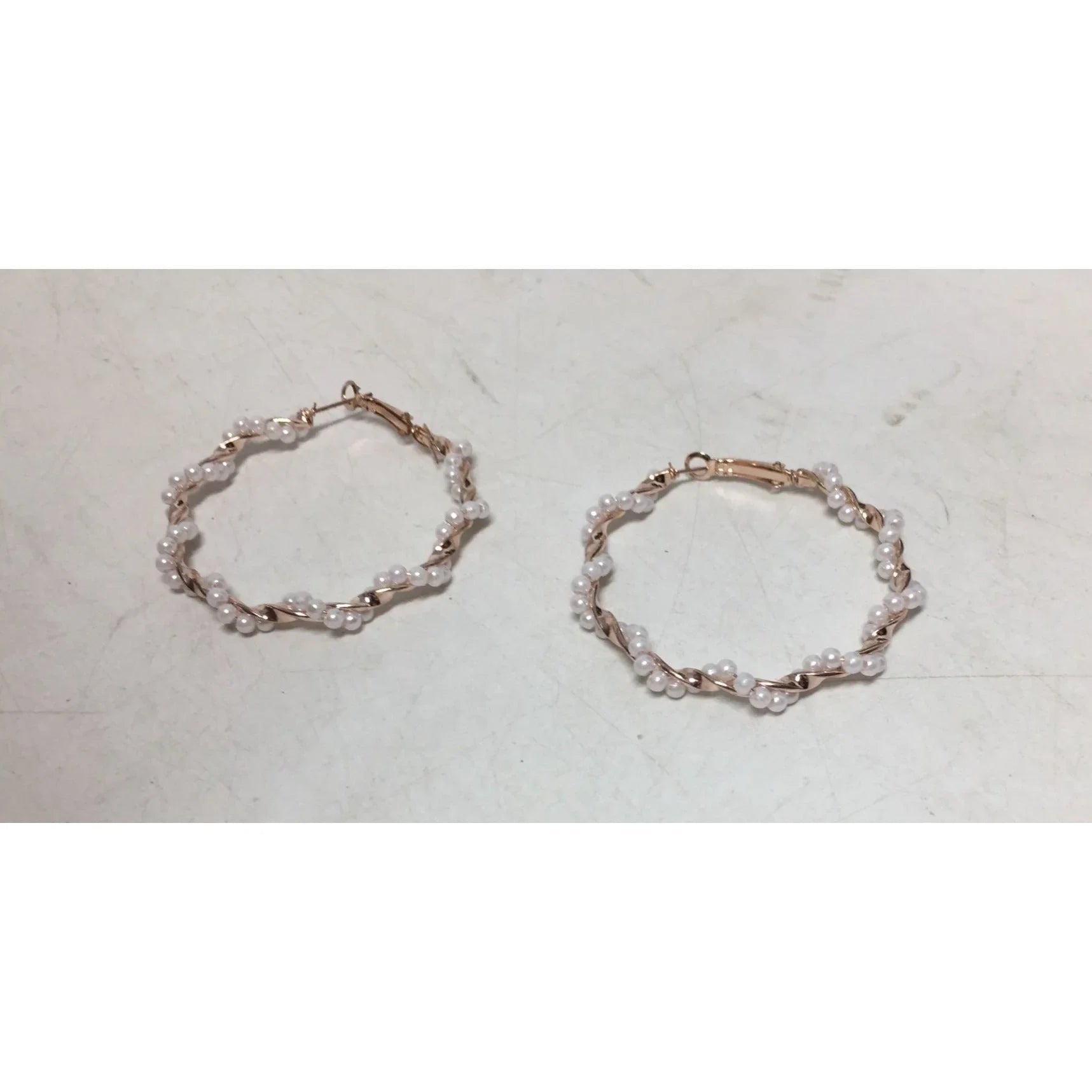 Women's Rose Gold Twisted Hoop Earrings with White Faux Pearl/Beads - A+ Stuff - Earrings - A+ Stuff